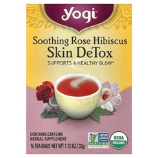Yogi Tea 스킨 디톡스 수딩 로즈 히비스커스 티백 16개 32g(1.12oz) 141860, 1개