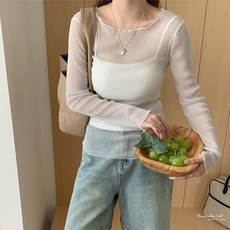 FW美衣 透感閃紗長袖上衣 薄紗內搭 寬領設計 W0097