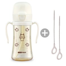 그로미미 X 리틀 카카오프렌즈 PPSU 빨대컵 300ml + 빨대세척솔(2P) 세트, 무지 빨대컵 밀크 + 빨대세척솔(2P), 1개