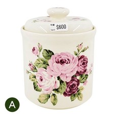 La Petite Suisse 日本製復古粉玫瑰陶瓷收納罐，優雅花卉圖案，直徑9.7cm高12cm, 1個, A