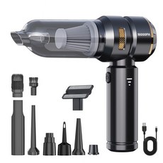 Warm Tech차량용 무선청소기 브러시리스 대흡력 휴대용 청소기/차량용/가정용/애견멀티청소기18000pa, 블랙, HL-121