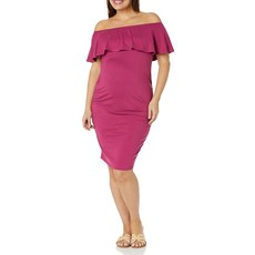 [ 1174272 ] 안녕하세요 MIZ 여성용 플로럴 러플 오프숄더 임산부 드레스 - 미국 제조 마젠타 솔리드