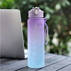 漸層色運動水壺 附時間刻度 戶外運動專用, 紫色, 1個, 800ml