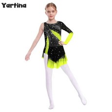 어린이 소녀 반짝이는 라인스톤 체조 발레 져지 레오타드 예술 피겨 스케이팅 드레스 리리컬 댄스 공연 의상 201947