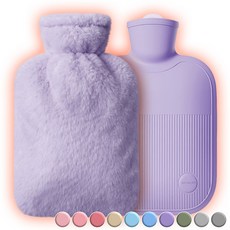 아뜰라임 냉온 찜질팩 보온 물주머니 핫팩 + 에코 토끼털 커버 세트 2L 퍼플, 보라색