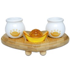 【168開運坊】供奉金雞貔貅專用供杯組 雙色孟宗竹底座 特贈元寶 招財進寶, 1套, 白色