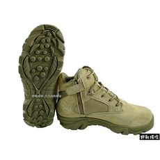 野戰搖滾-生存遊戲 三角洲部隊高品質沙漠特戰短筒軍靴 - 側拉式拉鍊 沙色 短靴登山靴登山鞋黑靴沙靴沙漠靴