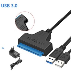 SATA USB 3 0 케이블 어댑터 2 5 5인치 SSD HDD 외장 하드 디스크 22Pin 12V 2A 전원, USB 3.0 EU 플러그