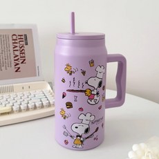 다나에 피너츠 스누피 공식 라이센스 대용량 빨대 텀블러 보온병 1500ml+Lin Lin Co. Ltd. 스마트톡, 퍼플, 1개, 1500ml