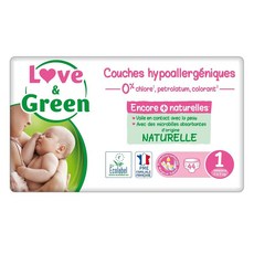 LOVE & GREEN 기저귀 44개입 1팩 1단계 Baby Diapers Size 1 2-5kg Hypoallergenic Natural LOVE & GREEN, 프리사이즈