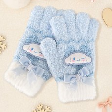 산리오 장갑 여아용 벨벳 리본 날개사 손가락 장갑 시나모롤 마이멜로디 포차코 헬로키티
