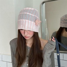 韓系蝴蝶結花朵包頭帽女春秋透氣復古小衆冷帽