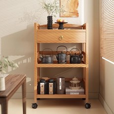 가남 이동식 트롤리 다용도 이동식 수납 선반, 갈색-50cm