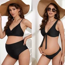 임산부 수영복 만삭 임부 태교여행 빅사이즈 프릴 기본 블랙 투피스 비키니