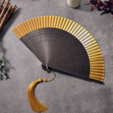 DFMEI 漸變純色扇子摺扇古風女式純色漸變金綠色夏季隨身和風扇子新中式, 1個, 漸變排扇-金色:如圖