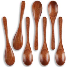 7PCS 나무 숟가락 식사용 5.9인치 천연 곡물 요거트용 하드우드 꿀 티스푼 커피 차 잼 설탕 스크림