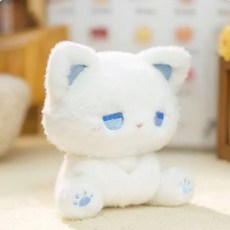 fortune 귀여운 고양이 봉제 인형 시무룩 파란 눈 감성 인테리어 소품, 화이트 블루, 1개, 15cm