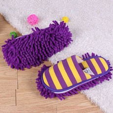 민스리빙 극세사 걸레 스트라이프 청소슬리퍼, 1개, (옐로우퍼플)