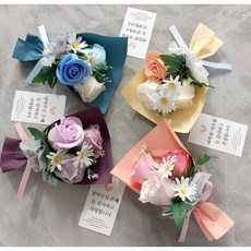 납골당 성묘 미니 조화 꽃다발 장미 부착식 봉안당꾸미기 헌화용 답례품 기념일 선물용 미니꽃다발 18cm, 꽃다발+문구카드, 1개