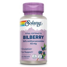 SOLARAY 빌베리 베리 추출물 42mg 눈 건강 및 혈액 순환 지원 36% 안토시아노사이드 함유 비건 식물성 캡슐 60정, 1개