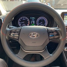 스타리아 스타랙스 봉고 라보 다마스 포터2 원형핸들 공용 스티치 가죽 핸들커버 논슬립그립, 블랙