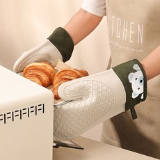 실리콘 오븐 주방 냄비 장갑 오븐용 2p 주방장갑세트 조리장갑 주방장갑, 올리브 2P