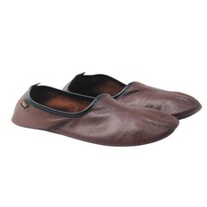 Akdam 남성용 실내 가죽 슬리퍼 전통 바부슈 하우스 슈즈 맨발 모카신 다크 브라운. 8.5