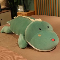 JINGHENG 대형 공룡 인형 바디필로우 침대용 푹신한 수면 애착 베개, 그린