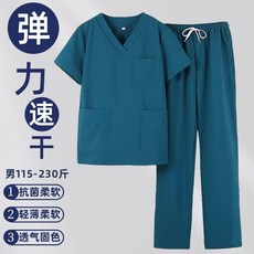 彈力速乾洗手衣 抗菌柔軟 輕薄透氣, 1個, 彈力 男款孔雀藍色短袖,3XL