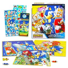 Sonic The Hedgehog 아동용 퍼즐 세트 - 소닉 직소 3개 스티커 포함 번들 | 1: 48피스 및 2:100피스 130639
