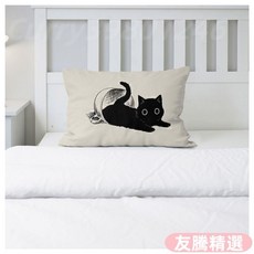 卡通貓咪枕頭套 水洗棉 可拆洗親膚枕套 兒童寢具 48x74cm 一對, 深灰色,48*74cm 一對