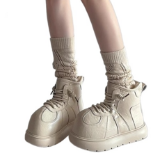 復古高邦雪地靴女2024鼕季新款 小眾大頭厚底麵包鞋 防滑保暖短靴, 深棕色升級版，38