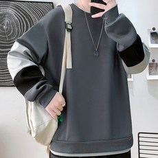 투니스 남성 스플라이싱 투피스 디자인 라운드넥 캐주얼 맨투맨 티셔츠