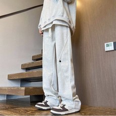 美式潮牌褲子設計秋冬重磅加絨運動衛褲加厚寬鬆百搭直筒休閒長褲