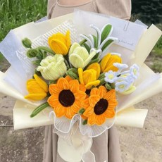 扭扭棒花束DIY手工材料包：自製向日葵玫瑰，送閨蜜媽媽生日禮物首選, 大束嚮日葵花束材料包-送敎程