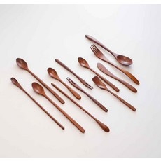 옻칠 우드 커트러리 사각티스푼 우드포크 나무수저, 티포크