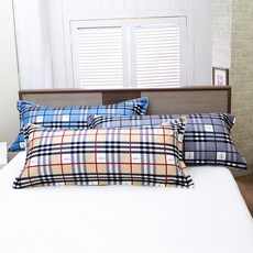 꿀몽 헤드쿠션커버 2인용베개커버 대쿠션 50X100, 체크라인 블루