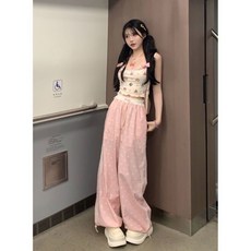 2025年夏季甜辣辣妹設計感背心 瘦版闊腿褲兩件套裝