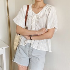 S~XL사이즈 여성 데일리 스트링 셔링 블라우스 체형커버 셔츠 빅사이즈 반팔셔츠