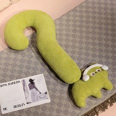 可愛問號貓咪長條抱枕，絨毛靠枕，睡眠夾腿枕, 抹茶綠喵,90cm(0.6kg)