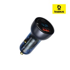 베이스어스 65w U+C QC PPS 디스플레이 듀얼 차량용 고속 충전기, VCKX65C, 다크그레이