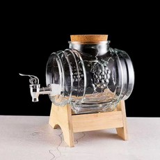 玻璃冷水壺家用大容量帶水龍頭涼水果汁桶檸檬水容器放冰箱冷泡瓶, 3升冰箱壺+ABS龍頭+竹底座, 1個