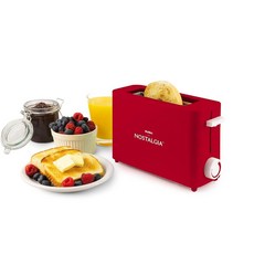 Nostalgia MyMini 싱글 슬라이스 토스터 | 3.2cm(1.25인치) 너비 슬롯 부분 제어 컴팩트한 디자인 온도 조절 가능 취소 해동 및 베이글 버튼 | 탈, 1조각, 빨간색