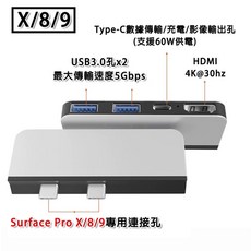 Surface USB擴充埠 擴充槽 微軟 pro 8 9 X Pro8 Pro9 網路孔 擴充埠 轉接埠 HUB, 1個, X/8/9 (Pro8/9/X專用), 銀色