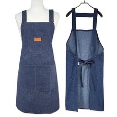 바리스타 카페 공방 데님청앞치마 미용 네일샵 애견 포켓 H형 앞치마, 1개, 인디고 블루