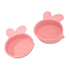 可愛兔子輔食碗兒童吸盤硅膠餐盤餐具寶寶食品級硅膠盤, 1個, 少女粉:如圖所示