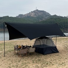 탑 랜더 완벽한 99.99% 빛 차단 대형 팔각형 캠핑 방수 암막 블랙코팅 타프 UV50 차단 야외 및 관광용, 천 타프만, 블랙