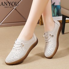 ANYOU 펀칭 단화 플랫 여자 신발 미끄럼 방지 통기 콩 신발 캐주얼 일상 패션 엄마 신발 오래 서 있어도 피곤하지 않다 작업화