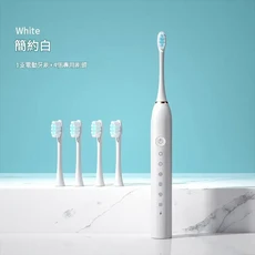 聲波電動牙刷 軟毛 防水 成人 情侶組, 簡約白 4抗菌刷頭新升級進口主機, 1個, X3