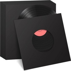 Easty 50피스 종이 비닐 레코드 슬리브 45RPM 7인치 보호 커버 싱글용 스퀘어 외부 앨범 재킷 보관용 구멍블랙, Black